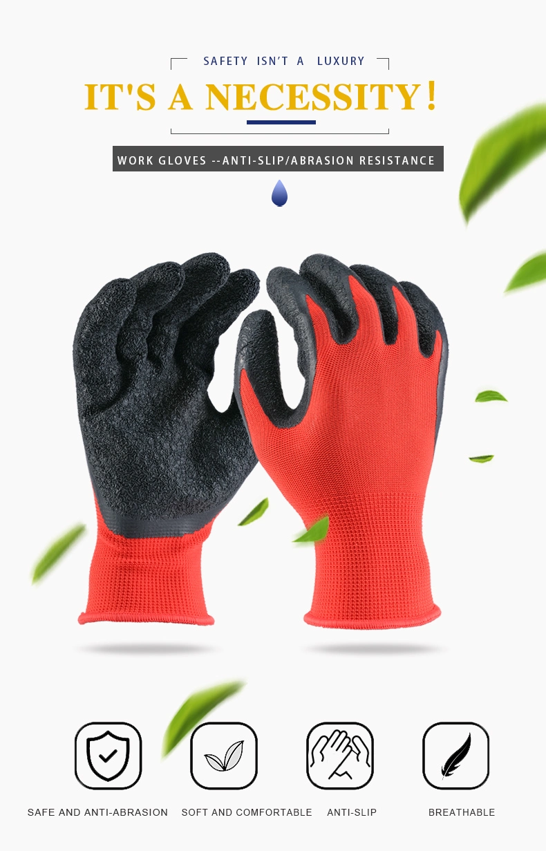 13G Polyester Shell Latex Anti-Slip Safety Gloves for Working